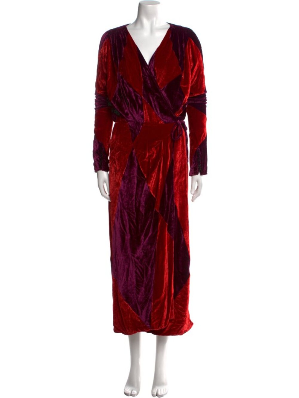 The Attico Victoria Two-Tone Velvet Diamond Wrap Midi Dress *RUNWAY COLLECTION*